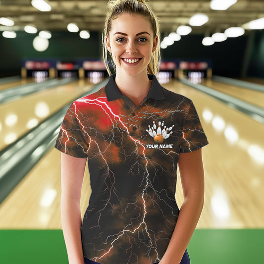 Orange Thunder Lightning Custom Cobra Snake Bowling Women Polo Shirts, Bowling Team Shirt IPHW8897