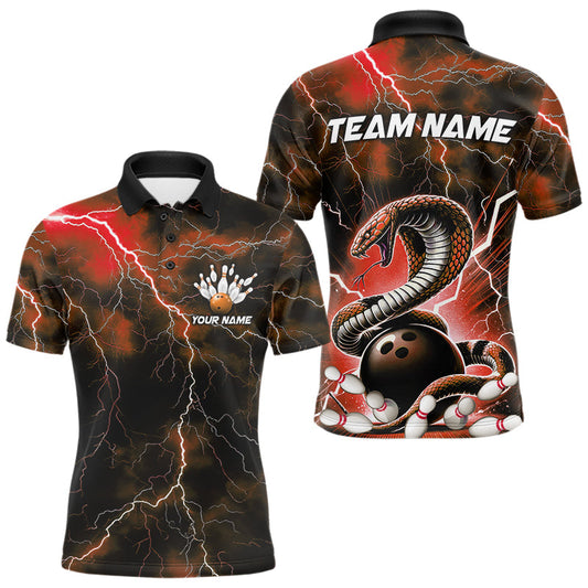 Orange Thunder Lightning Custom Cobra Snake Bowling Polo Shirts For Men, Bowling Team Shirt IPHW8897
