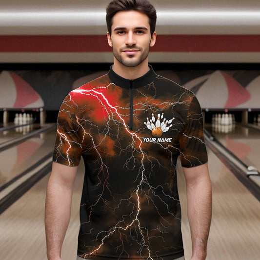 Orange Thunder Lightning Custom Cobra Snake Bowling Quarter-Zip Shirts For Men, Bowling Team Shirt IPHW8897