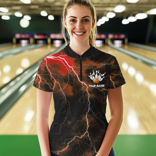 Orange Thunder Lightning Custom Cobra Snake Bowling Women Quarter-Zip Shirts, Team Shirt IPHW8897