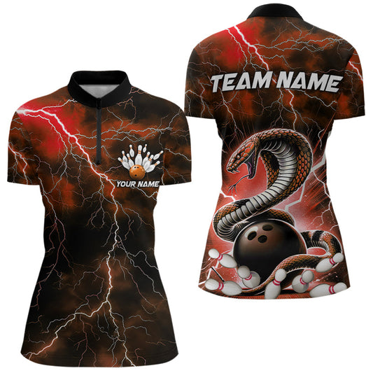 Orange Thunder Lightning Custom Cobra Snake Bowling Women Quarter-Zip Shirts, Team Shirt IPHW8897