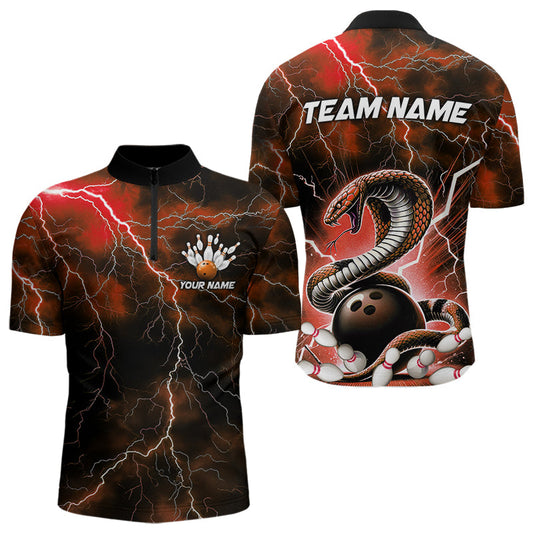 Orange Thunder Lightning Custom Cobra Snake Bowling Quarter-Zip Shirts For Men, Bowling Team Shirt IPHW8897