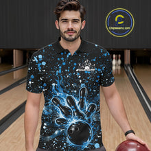 Load image into Gallery viewer, Custom Blue Splatter Music Flame Bowling Men Polo Shirt, Music Bowling Jerseys IPHW11004