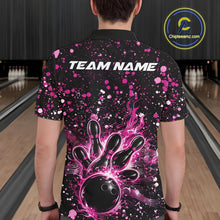 Load image into Gallery viewer, Custom Pink Splatter Music Flame Bowling Men Polo Shirt, Music Bowling Jerseys IPHW11005
