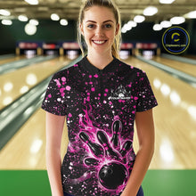 Load image into Gallery viewer, Custom Pink Splatter Music Flame Bowling Women Quarter-Zip Shirt, Music Bowling Jerseys IPHW11005