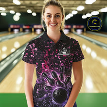 Load image into Gallery viewer, Custom Pink And Purple Splatter Music Flame Bowling Women Polo Shirt, Music Bowling Jerseys IPHW11006