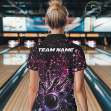 Load image into Gallery viewer, Custom Pink And Purple Splatter Music Flame Bowling Women Shirt, Music Bowling Jerseys IPHW11006