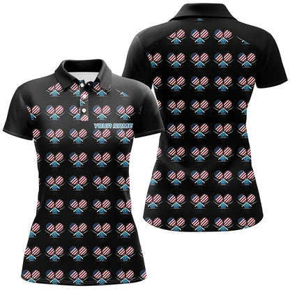 Personalized American Flag Pickleball Polo Shirts, Patriotic Pickleball Jerseys For Women IPHW6941