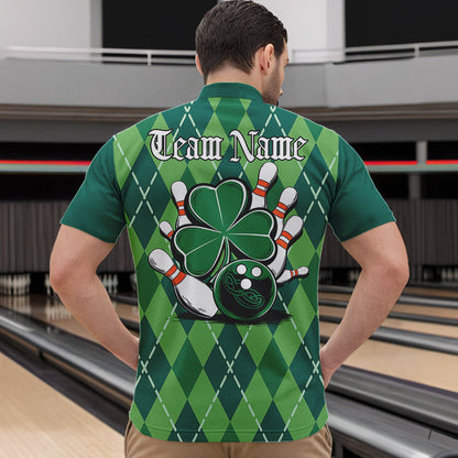 Custom Green Shamprock Saint Patricks Bowling Quarter-Zip Shirts For Men, Lucky Bowling Team Shirt IPHW8598