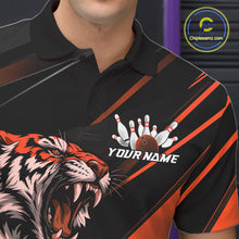 Load image into Gallery viewer, Custom Black And Orange Tiger Bowling Team Men Shirt, Bowling League Shirt Bowler Uniform IPHW10776