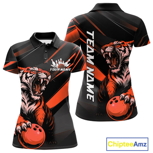 Custom Black And Orange Tiger Bowling Team Women Shirt, Bowling League Shirt Bowler Uniform IPHW10776