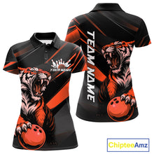 Load image into Gallery viewer, Custom Black And Orange Tiger Bowling Team Women Shirt, Bowling League Shirt Bowler Uniform IPHW10776