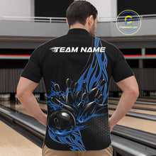 Load image into Gallery viewer, Custom Blue Flame Bowling Men Quarter-Zip Shirt, Team Jerseys Bowling League Shirt IPHW11282