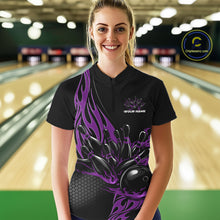 Load image into Gallery viewer, Custom Purple Flame Bowling Women Quarter-Zip Shirt, Team Jerseys Bowling League Shirt IPHW11283