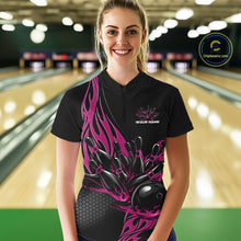 Load image into Gallery viewer, Custom Pink Flame Bowling Women Quarter-Zip Shirt, Team Jerseys Bowling League Shirt IPHW11284