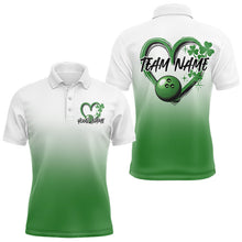 Load image into Gallery viewer, Custom Heart St Patricks Day Bowling Polo Shirts For Men, Lucky Shamprock Bowling Team Shirt IPHW8601