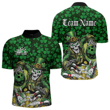 Load image into Gallery viewer, Custom Funny Saint Patricks Day Skull And Beer Bowling Quarter-Zip Shirt For Men, Lucky Team Shirt IPHW8607