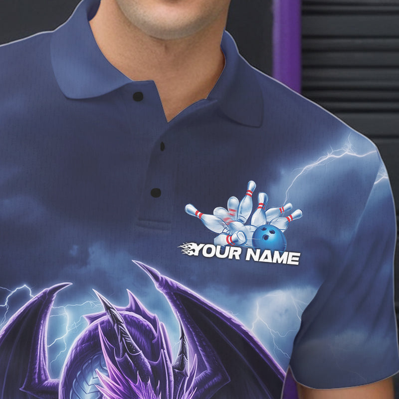 Custom Blue Thunder Lightning Purple Dragon Bowling Team Men Polo Shirts, Bowlers Outfit IPHW8922
