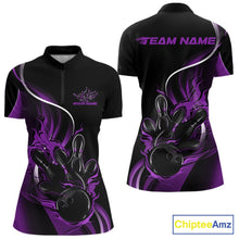 Load image into Gallery viewer, Custom Purple Flame Bowling Women Jerseys, Bowling Team League Shirt Bowlers Jerseys IPHW11297