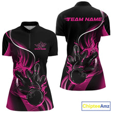 Load image into Gallery viewer, Custom Pink Flame Bowling Women Jerseys, Bowling Team League Shirt Bowlers Jerseys IPHW11298