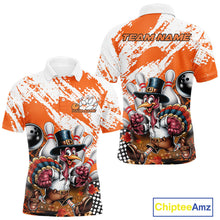 Load image into Gallery viewer, Custom Orange Turkey Bowling Men Polo Shirts, Funny Thanksgiving Bowling Team Shirts IPHW9718