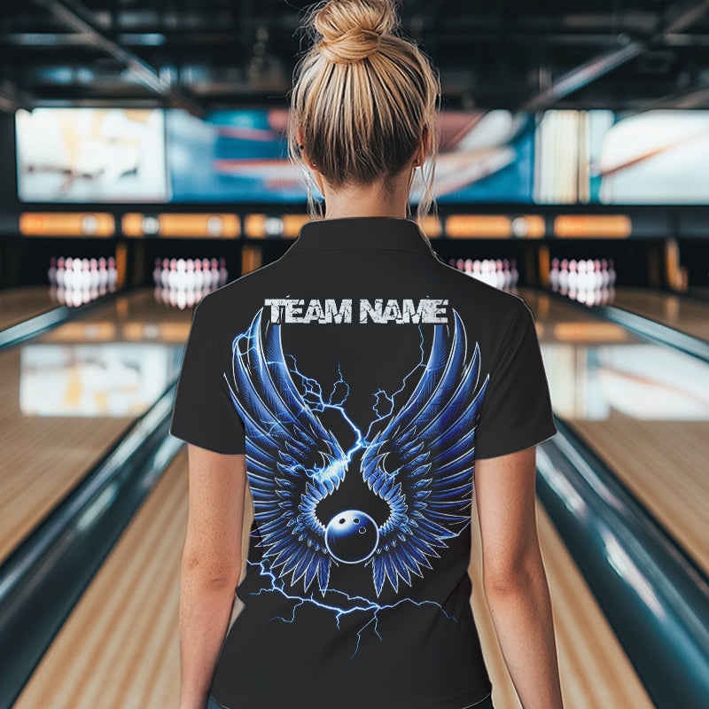 Blue Thunder Lightning Bowling Wings Custom Bowling Team Quarter-Zip Shirts For Women IPHW8393