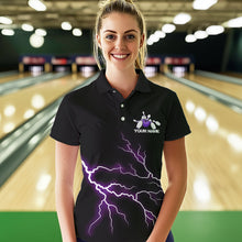 Load image into Gallery viewer, Purple Thunder Lightning Bowling Wings Custom Bowling Team Polo Shirts For Women IPHW8395