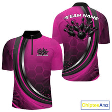 Load image into Gallery viewer, Custom Pink Flame Bowling Jerseys, Bowling Team Men Quarter-Zip Shirt Bowlers Outfit IPHW11315
