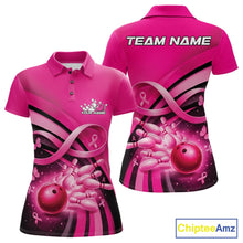 Load image into Gallery viewer, Custom Hope Pink Ribbon Butterfly Bowling Shirt For Women, Breast Cancer Bowling Shirt IPHW11328
