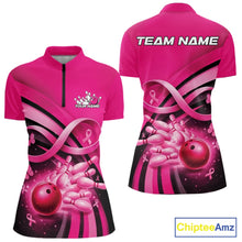Load image into Gallery viewer, Custom Hope Pink Ribbon Butterfly Bowling Shirt For Women, Breast Cancer Bowling Shirt IPHW11328