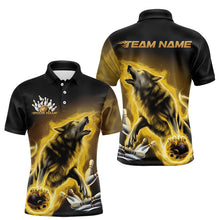 Load image into Gallery viewer, Custom Yellow Fire Flaming Wolf Bowling Polo Shirts For Men, Wolf Bowling Tournament Shirt IPHW8430