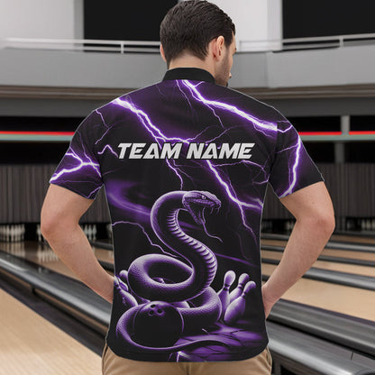 Custom Black And Purple Thunder Lightning Snake Bowling Quarter-Zip Shirts For Men, Team Outfits IPHW8648