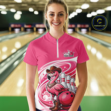 Load image into Gallery viewer, Slay Western Flamingo Custom Women Quarter-Zip Bowling Shirt, Sassy Cowgirl Queen Outfit IPHW11022