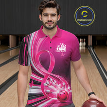 Load image into Gallery viewer, Custom Pink Ribbon Breast Cancer Awareness Bowling Polo Shirt For Men, Hope Bowling Shirt IPHW11333