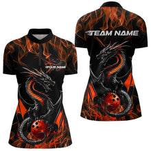 Load image into Gallery viewer, Custom Black And Orange Flame Dragon Bowling Womens Quarter-Zip Shirt, Bowling League Shirt IPHW8655