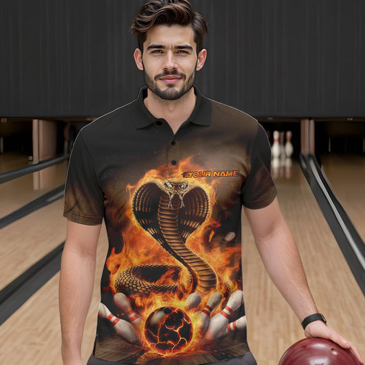 Custom Flame Cobra Snake Bowling Team Polo Shirts For Men, Bowling Tournament Outfit IPHW8666