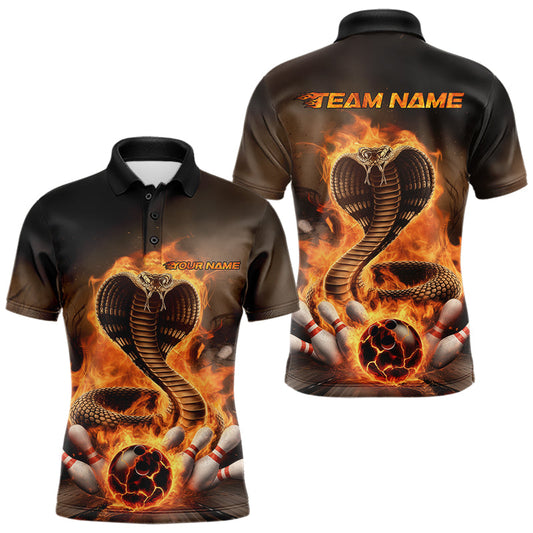 Custom Flame Cobra Snake Bowling Team Polo Shirts For Men, Bowling Tournament Outfit IPHW8666