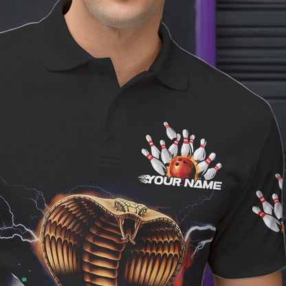 Custom Flame Cobra Snake Bowling Team Polo Shirts For Men, Bowling Tournament Outfit IPHW8667