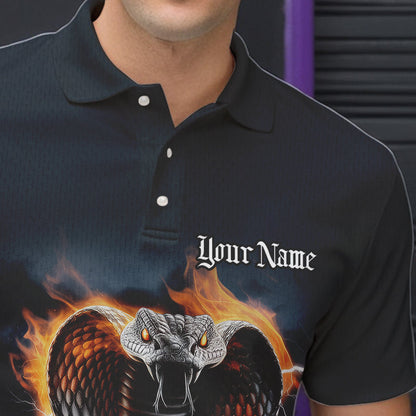 Custom Flame Cobra Snake Bowling Team Polo Shirts For Men, Bowling Tournament Outfit IPHW8668