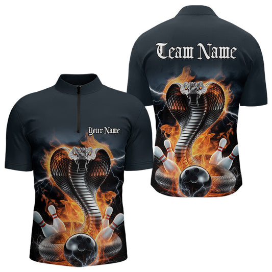 Custom Flame Cobra Snake Bowling Team Quarter-Zip Shirts For Men, Bowling Tournament Outfit IPHW8668