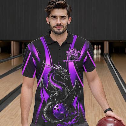 Custom Purple Dragon Bowling Jerseys, Dragon Bowling Men Polo Shirts Bowling League Shirt IPHW8928