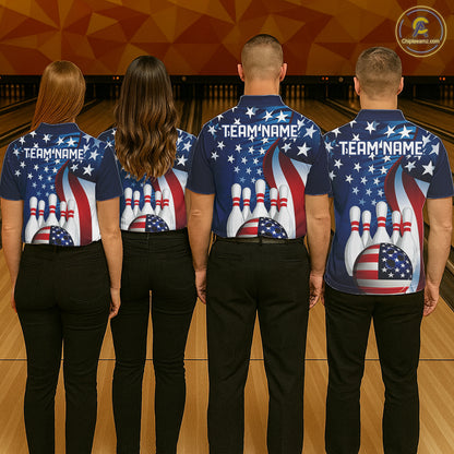 American Flag Custom Patriotic Bowling Shirts For Men, Team Bowling League Shirts Uniform IPHW7555
