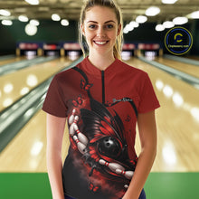 Load image into Gallery viewer, Custom Red Butterfly Bowling Women Quarter-Zip Shirts, Team Tournament Bowlers Outfit IPHW11041