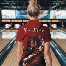 Load image into Gallery viewer, Custom Red Butterfly Bowling Women Quarter-Zip Shirts, Team Tournament Bowlers Outfit IPHW11041