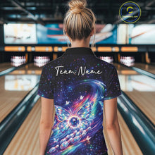 Load image into Gallery viewer, Custom Colorful Holographic Butterfly Bowling Women Polo Shirts, Galaxy Bowling Shirt IPHW11056