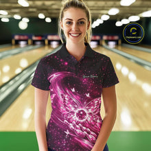 Load image into Gallery viewer, Custom Black And Pink Butterfly Bowling Women Polo Shirts, Galaxy Bowling Shirt IPHW11057