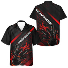 Load image into Gallery viewer, Custom Black And Red Flame Bowling Men Hawaiian Shirts, Bowling Team Bowling League Shirts IPHW7210