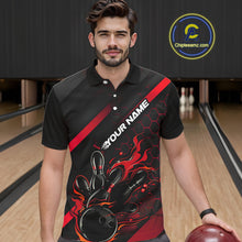Load image into Gallery viewer, Custom Black And Red Flame Bowling Shirts For Men, Bowling Team Bowling League Shirts IPHW7210