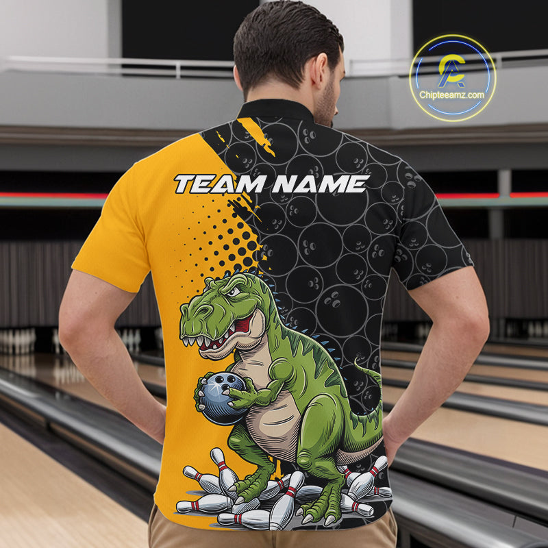Custom Funny Dinosaur Bowling Quarter-Zip Shirt For Men, Dinosaur Bowling Team Jerseys IPHW9928