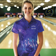 Load image into Gallery viewer, Custom Purple And Blue Galaxy Bowling Team Shirts For Women, Sparkling Sky Bowling Jerseys IPHW10530